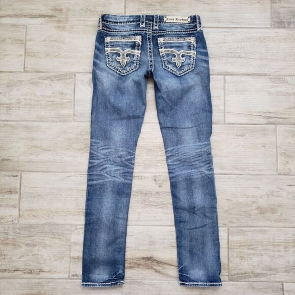 Rock Revival Phyllis Easy Skinny Jeans Women's Silver Studded Low Rise Look 26